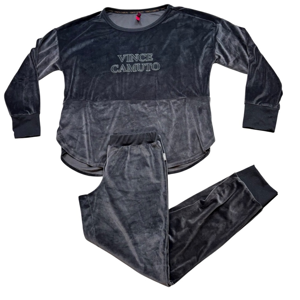 Ladies Vince Camuto Brand Grey Velour Two Piece Pajama Lounge Set Size Small